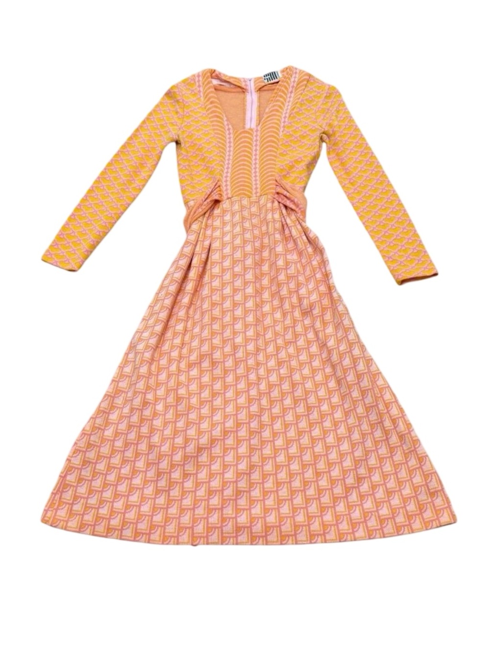 Vintage 1970s Psychedelic Maxi Dress Orange Pink Geometric Mod